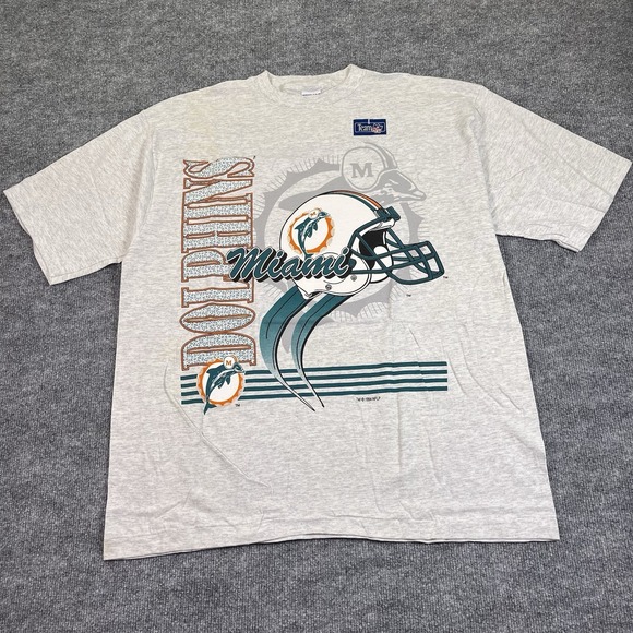 Vintage Miami Dolphins T Shirt Mens XL Gray 90s NFL Graphic‎ Print Single Stitch - Picture 1 of 11